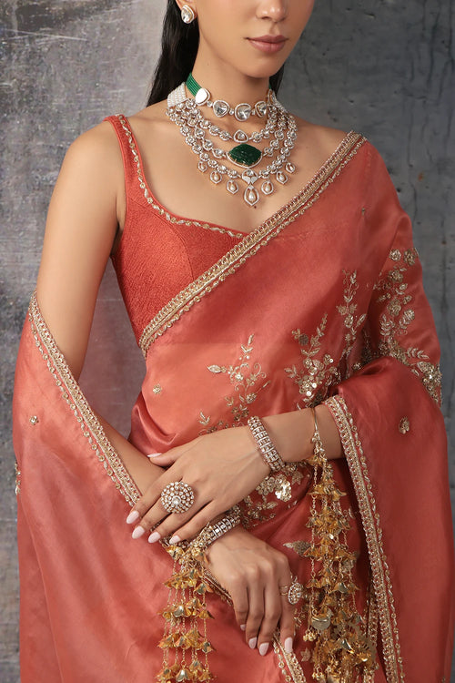 Zar Rang Orange Zardosi Saree Set