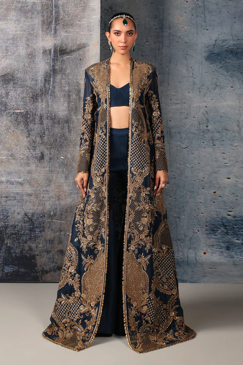 Zar Rang Blue Long Jacket Set