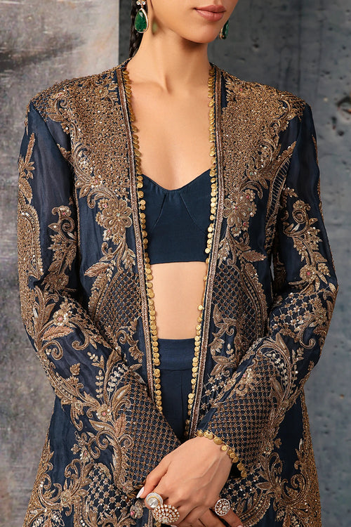 Zar Rang Blue Long Jacket Set