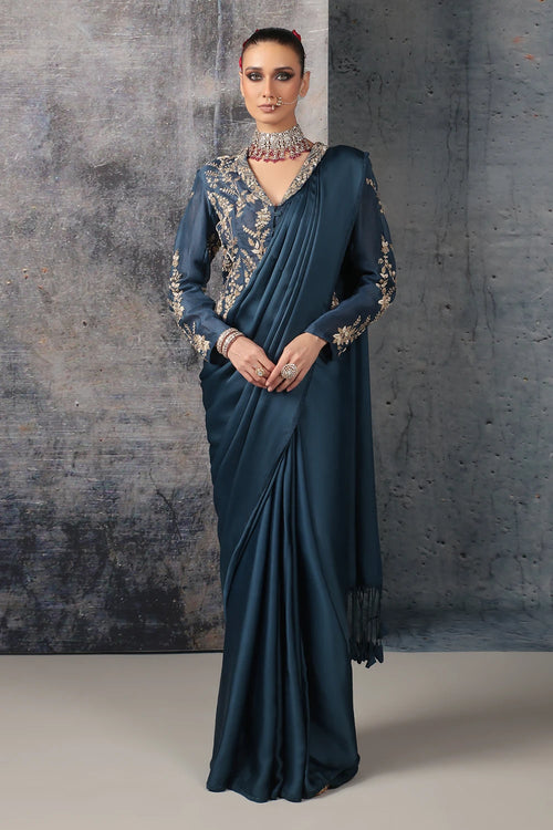 Zar Rang Blue Jacket Saree Set