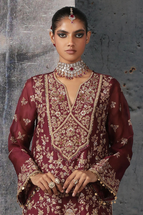 Zar Rang Wine Long Jaal Kurta Set