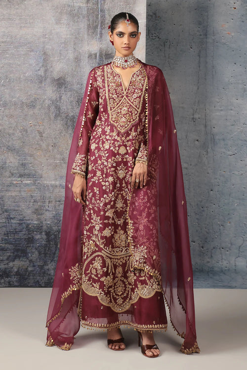 Zar Rang Wine Long Jaal Kurta Set