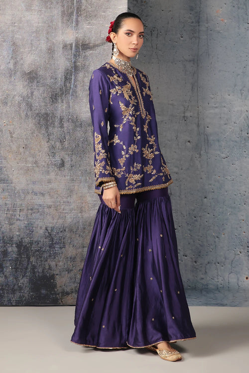 Zar Rang Purple Jaal Sharara Set