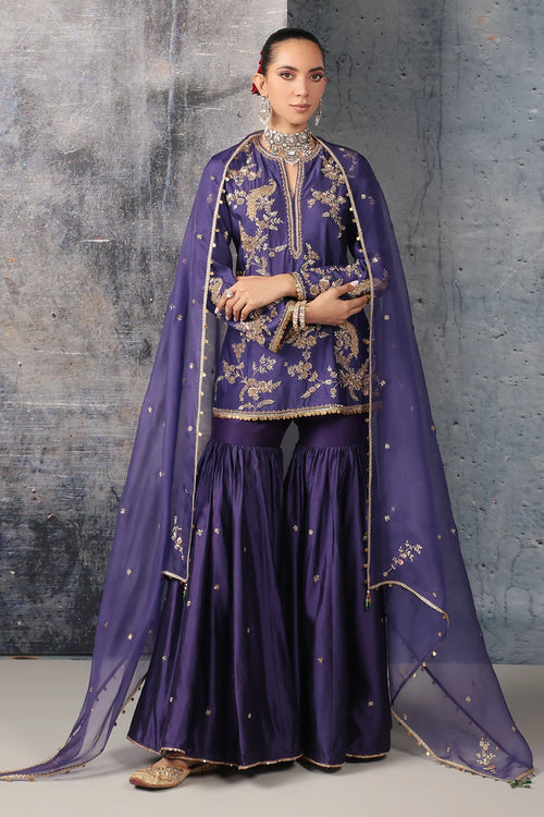 Zar Rang Purple Jaal Sharara Set