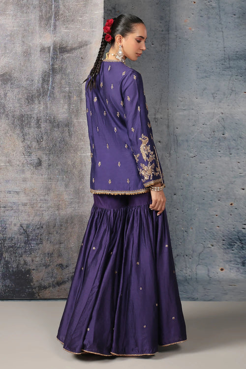 Zar Rang Purple Jaal Sharara Set