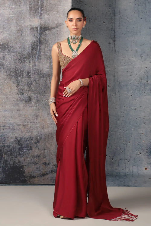 Zar Rang Maroon Fringe Saree Set