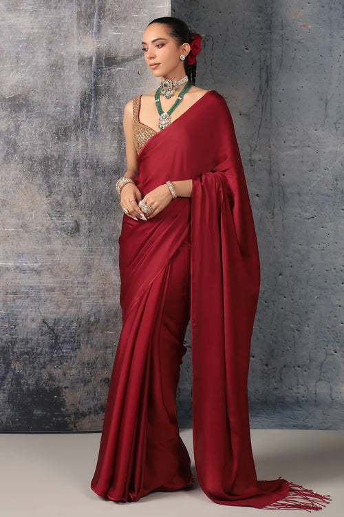 Zar Rang Maroon Fringe Saree Set