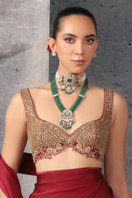 Zar Rang Maroon Fringe Saree Set