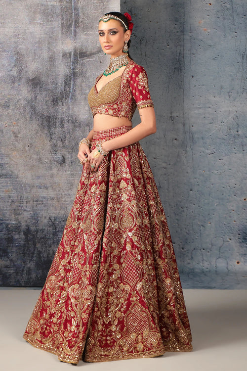 Zar Rang Maroon Heavy Jaal Lehenga Set