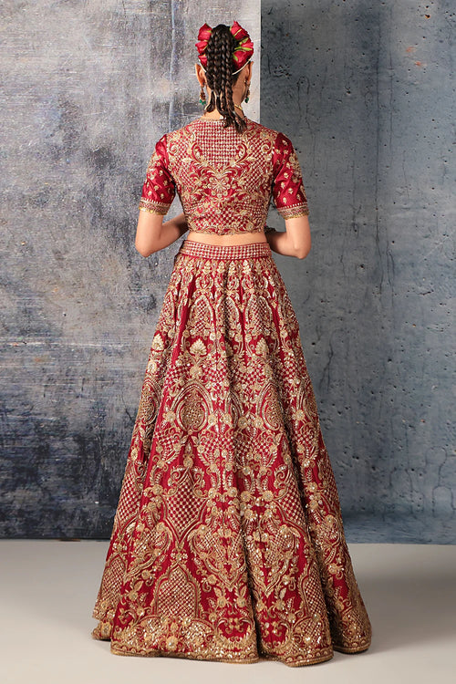 Zar Rang Maroon Heavy Jaal Lehenga Set