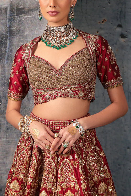Zar Rang Maroon Heavy Jaal Lehenga Set