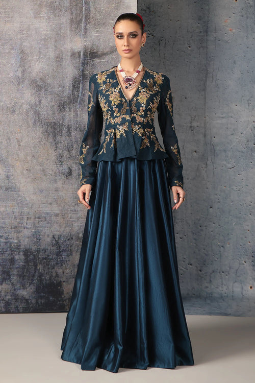Zeh Rang Blue Peplum Lehenga Set