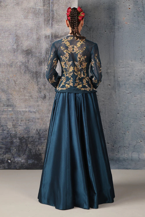 Zeh Rang Blue Peplum Lehenga Set