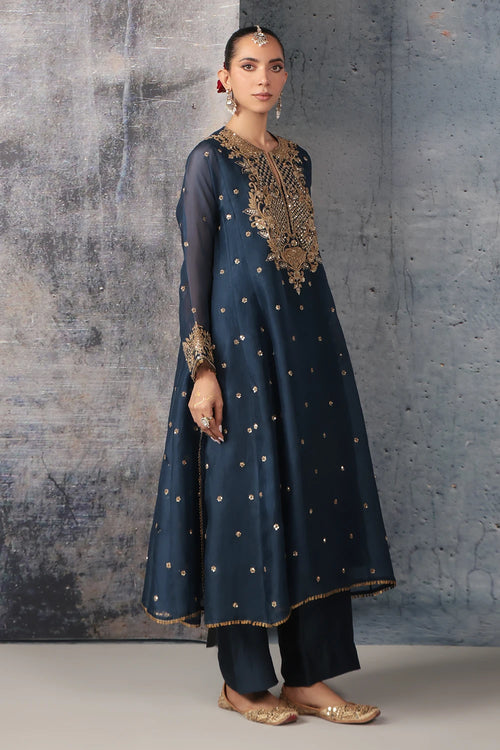 Zar Rang Blue Long Pheran Kurta Set