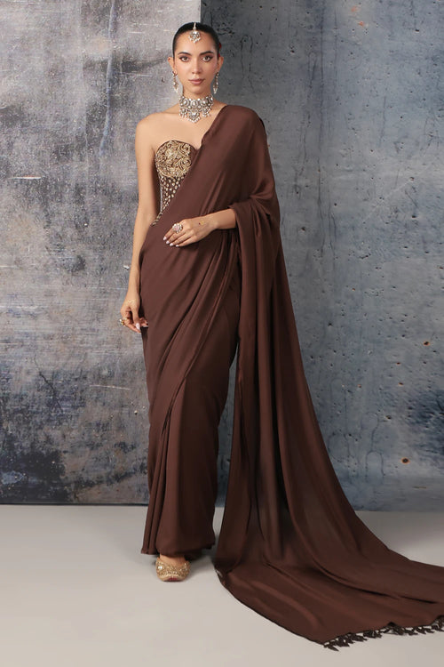 Zar Rang Brown Corset Saree Set