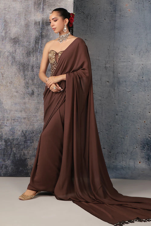 Zar Rang Brown Corset Saree Set