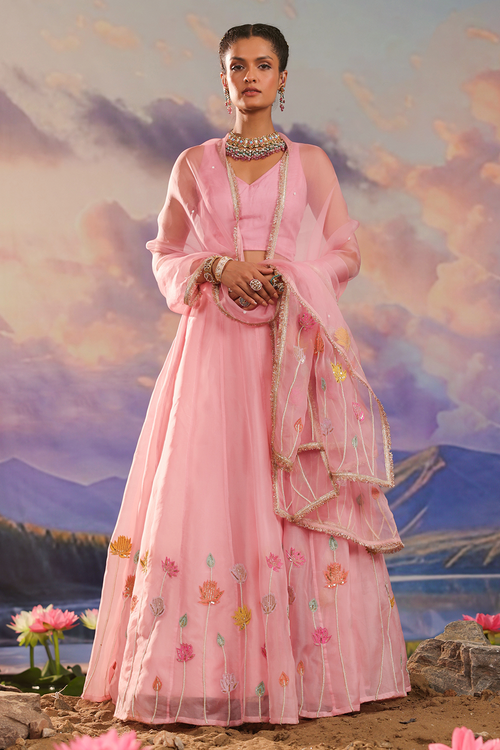Pink Organza Lehenga Set