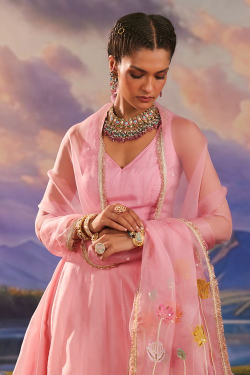 Pink Organza Lehenga Set
