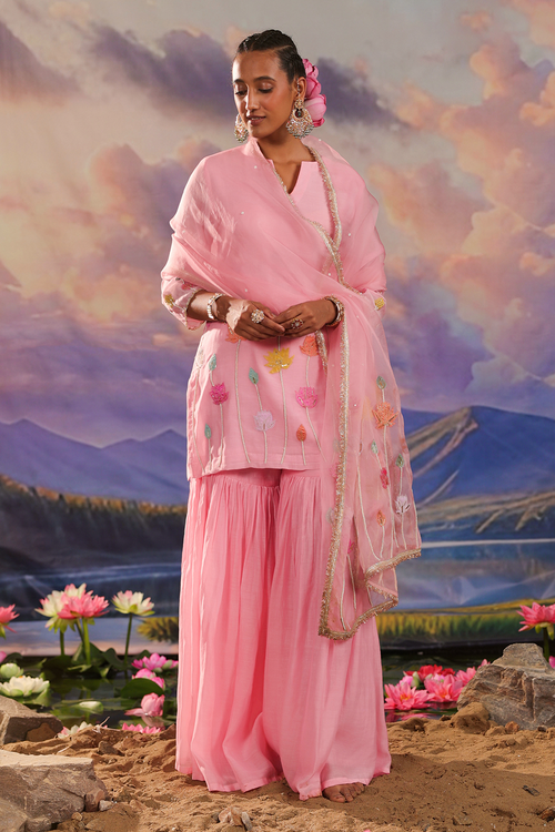 Pink Mul Chanderi Kurta Set
