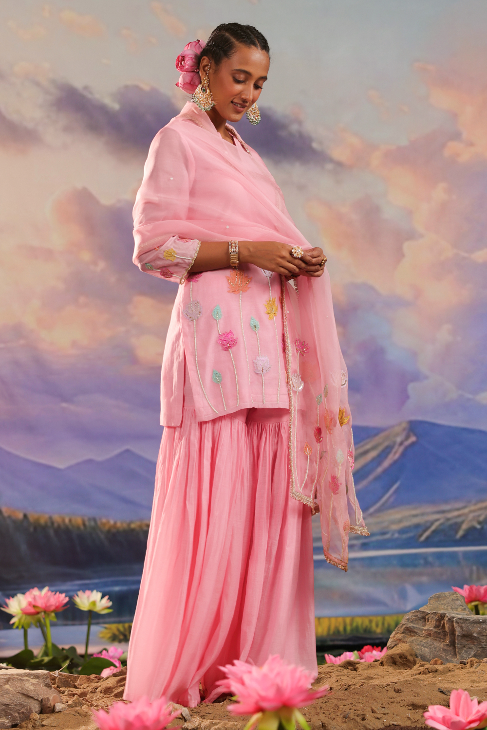 Pink Mul Chanderi Kurta Set