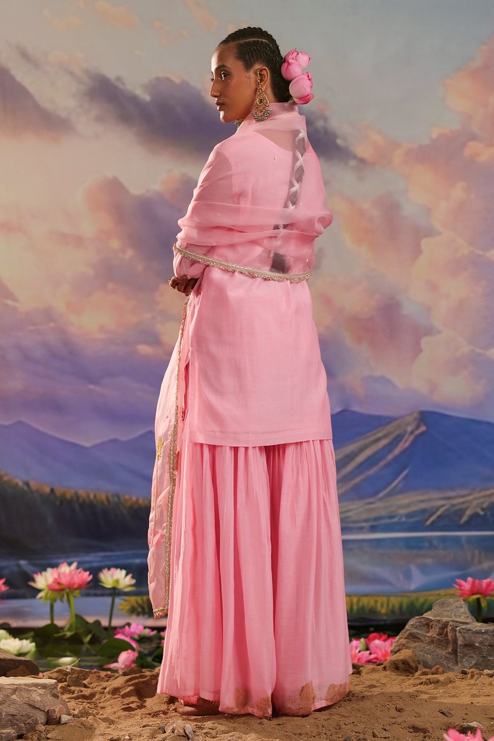 Pink Mul Chanderi Kurta Set