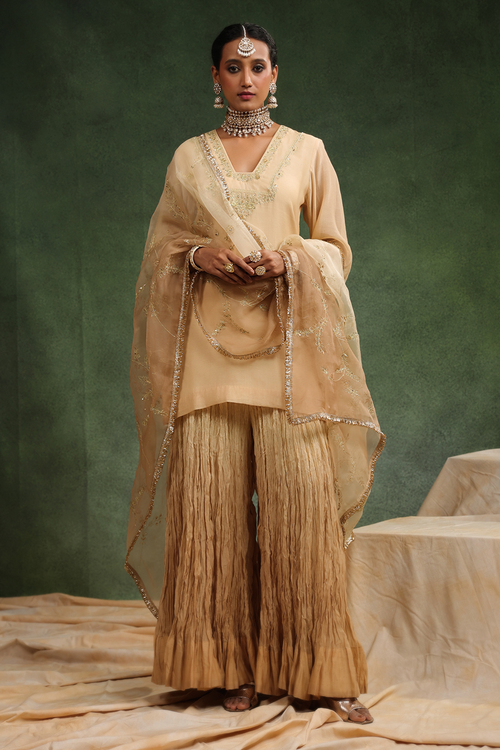 Nude Romance Beige Ombre Sharara Set