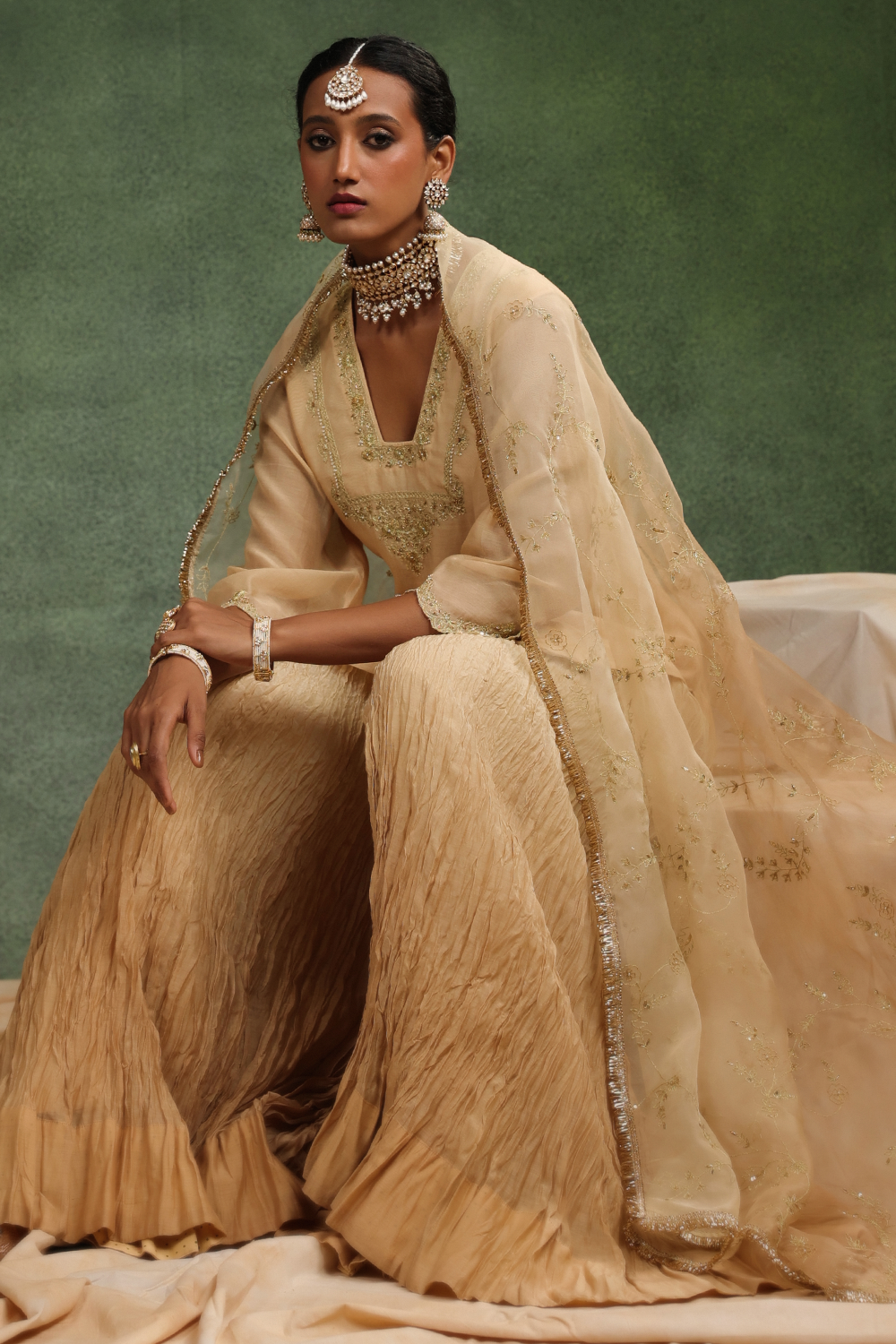 Nude Romance Beige Ombre Sharara Set