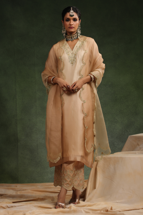 Mocha Beige Ombre Kurta Set