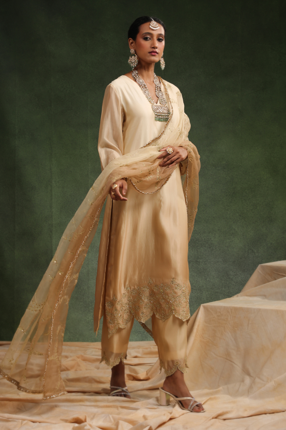 Impulsive Beige Ombre Kurta Set