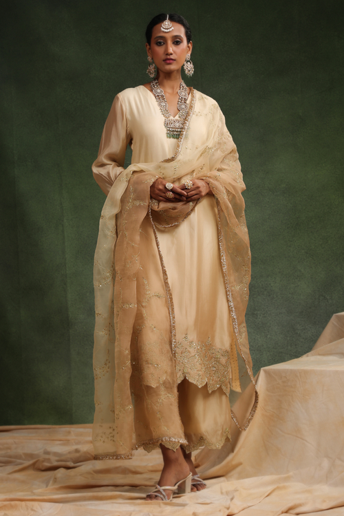 Impulsive Beige Ombre Kurta Set