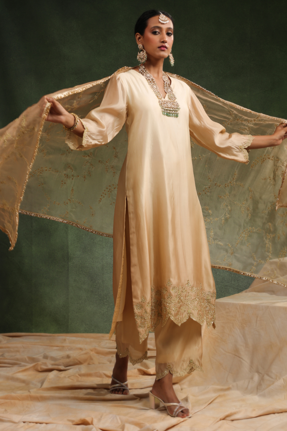 Impulsive Beige Ombre Kurta Set