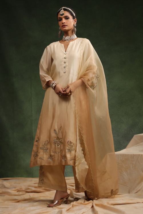 Poncy Beige Ombre Kurta Set