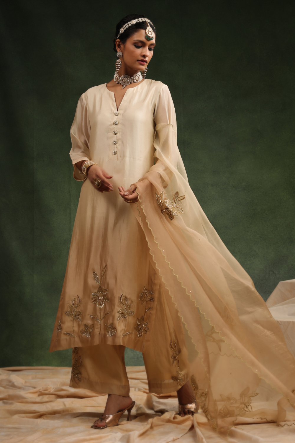 Poncy Beige Ombre Kurta Set