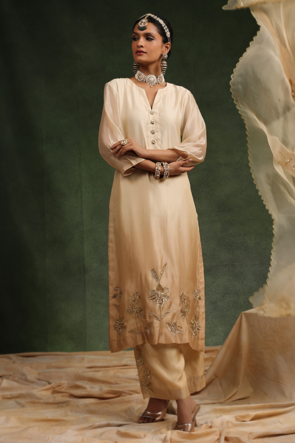 Poncy Beige Ombre Kurta Set