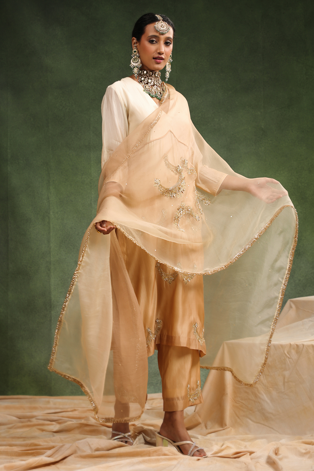 Mehr Beige Ombre Kurta Set