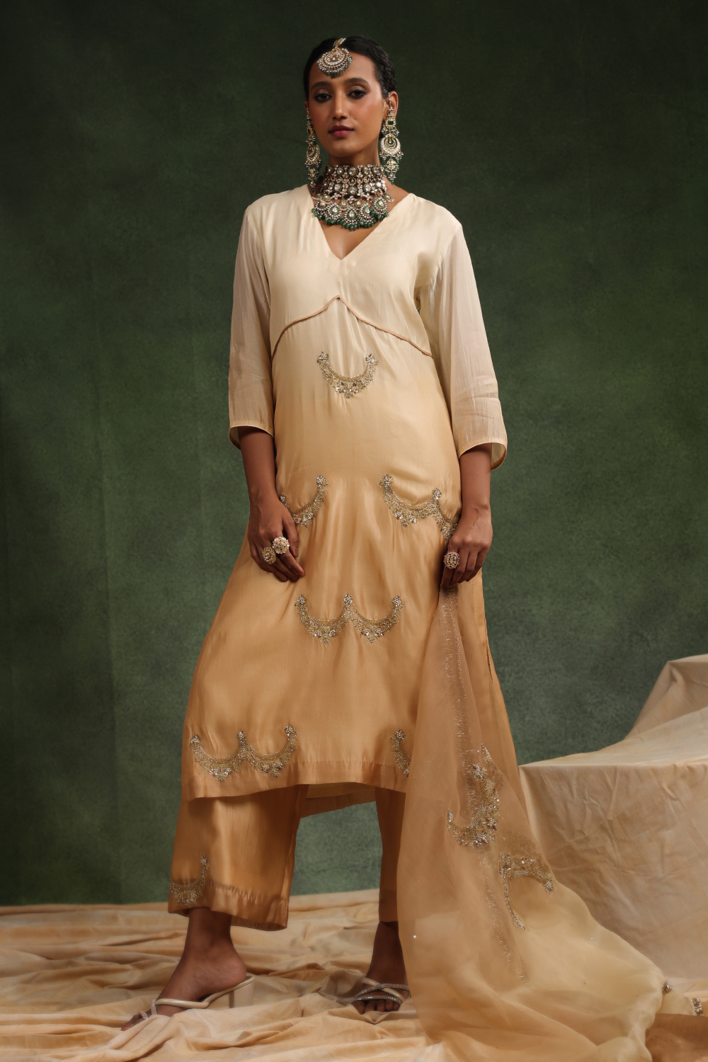 Mehr Beige Ombre Kurta Set