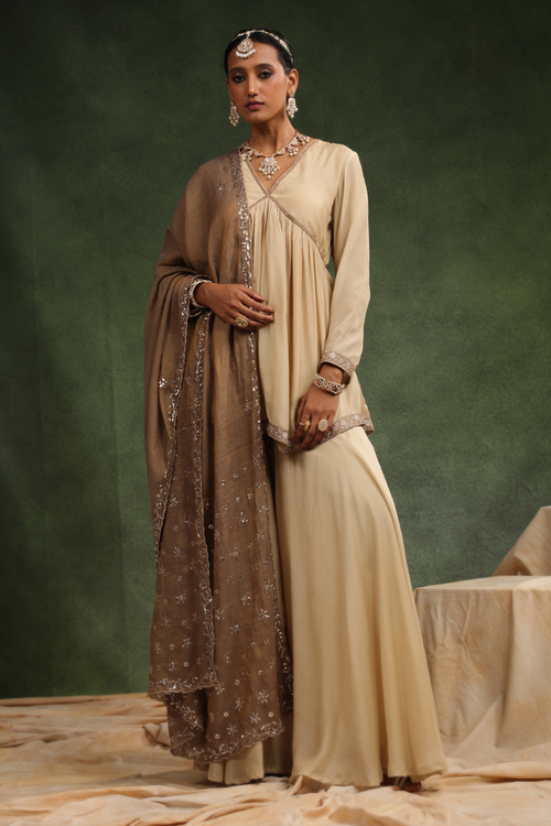 Over The Taupe Beige and Mouse Kurta Set