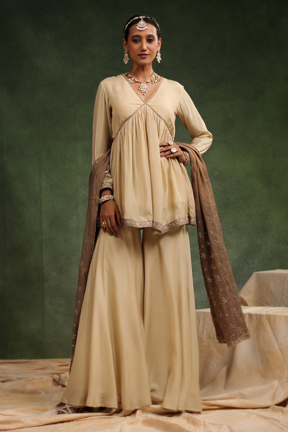 Over The Taupe Beige and Mouse Kurta Set