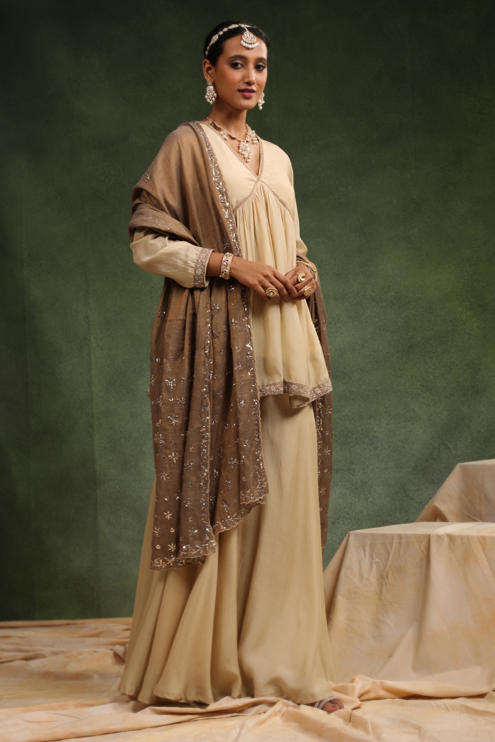 Over The Taupe Beige and Mouse Kurta Set