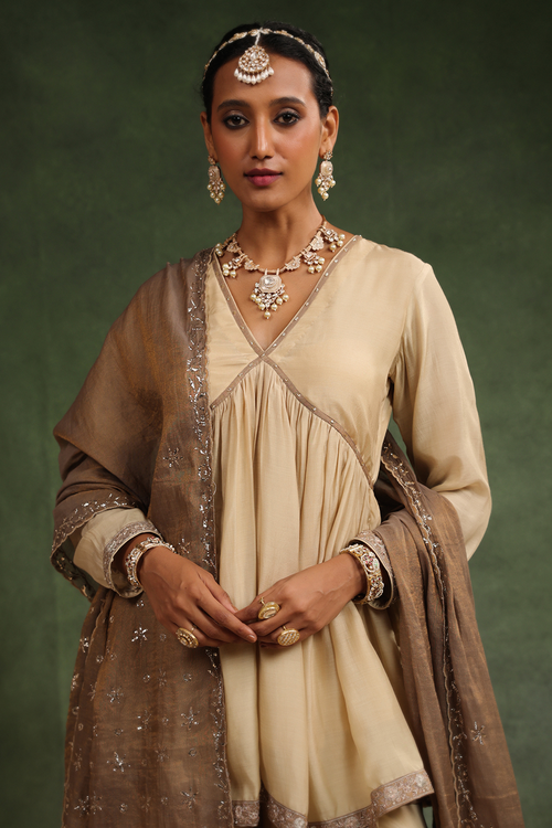 Over The Taupe Beige and Mouse Kurta Set