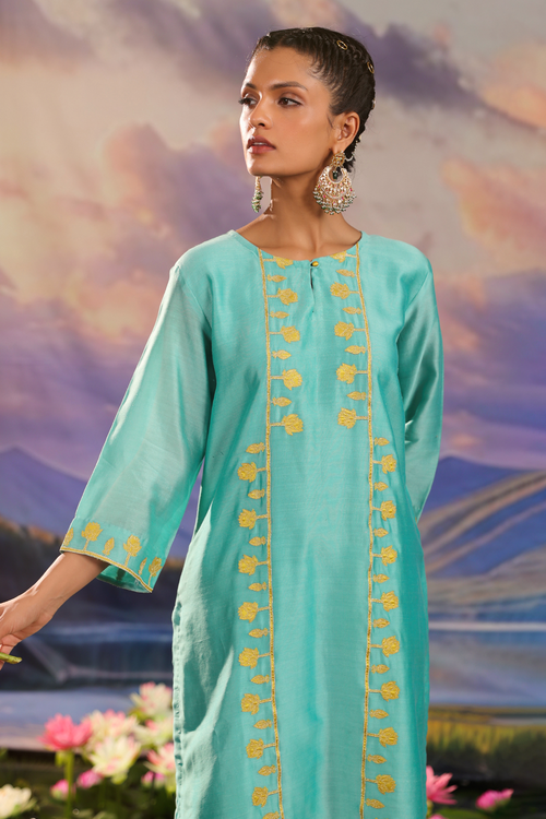 Turquoise Silk Chanderi Co-ord Set