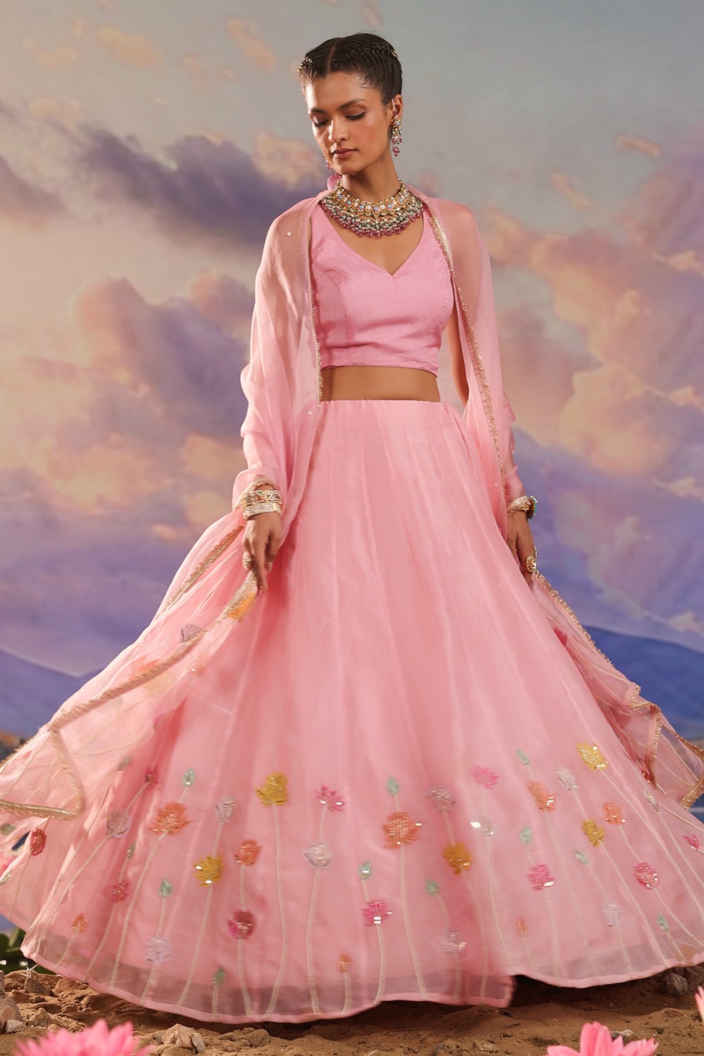 Pink Organza Lehenga Set