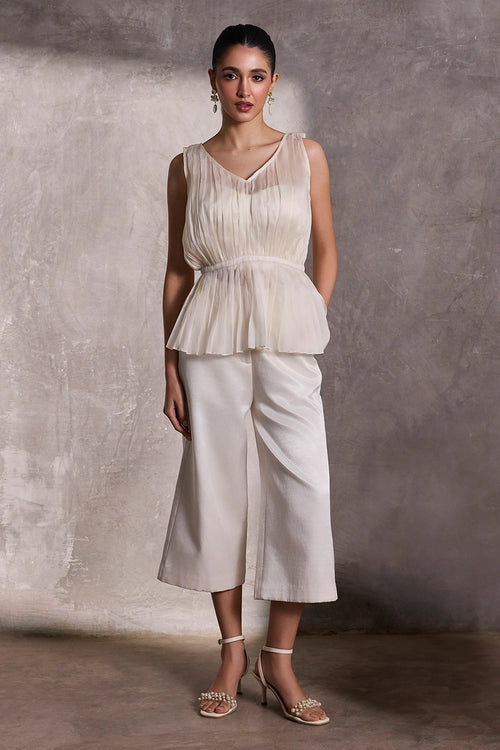 Ivory Gajji Silk Gaucho Pants