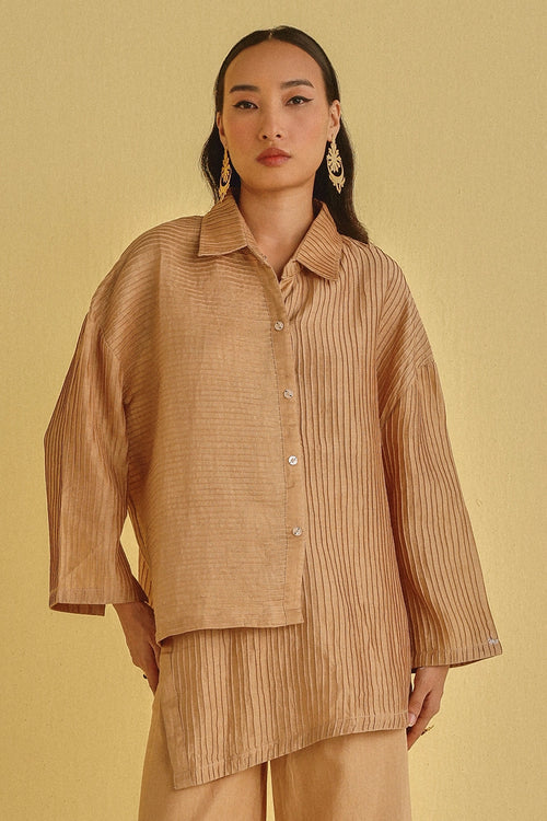 Honey Gold Pintuck Asymmetrical Shirt Jacket