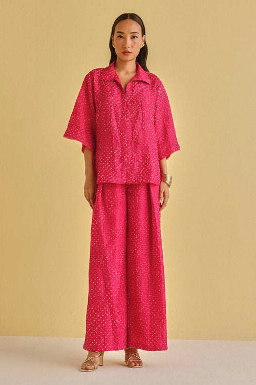 Watermelon Crushed Bandhani Box Pleat Pants