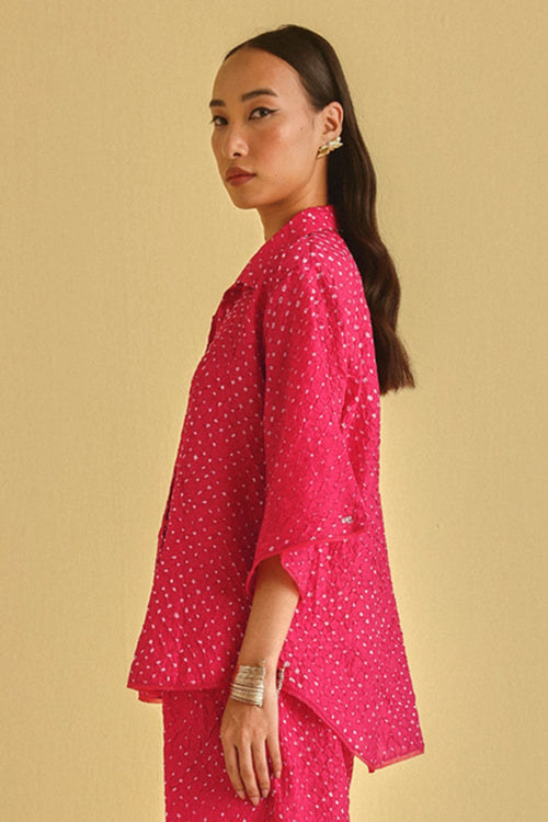 Watermelon Crushed Bandhani Collar Shirt