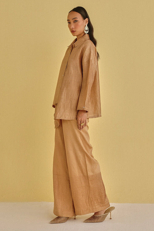 Honey Gold Pintuck Palazzos