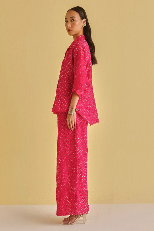 Watermelon Crushed Bandhani Box Pleat Pants