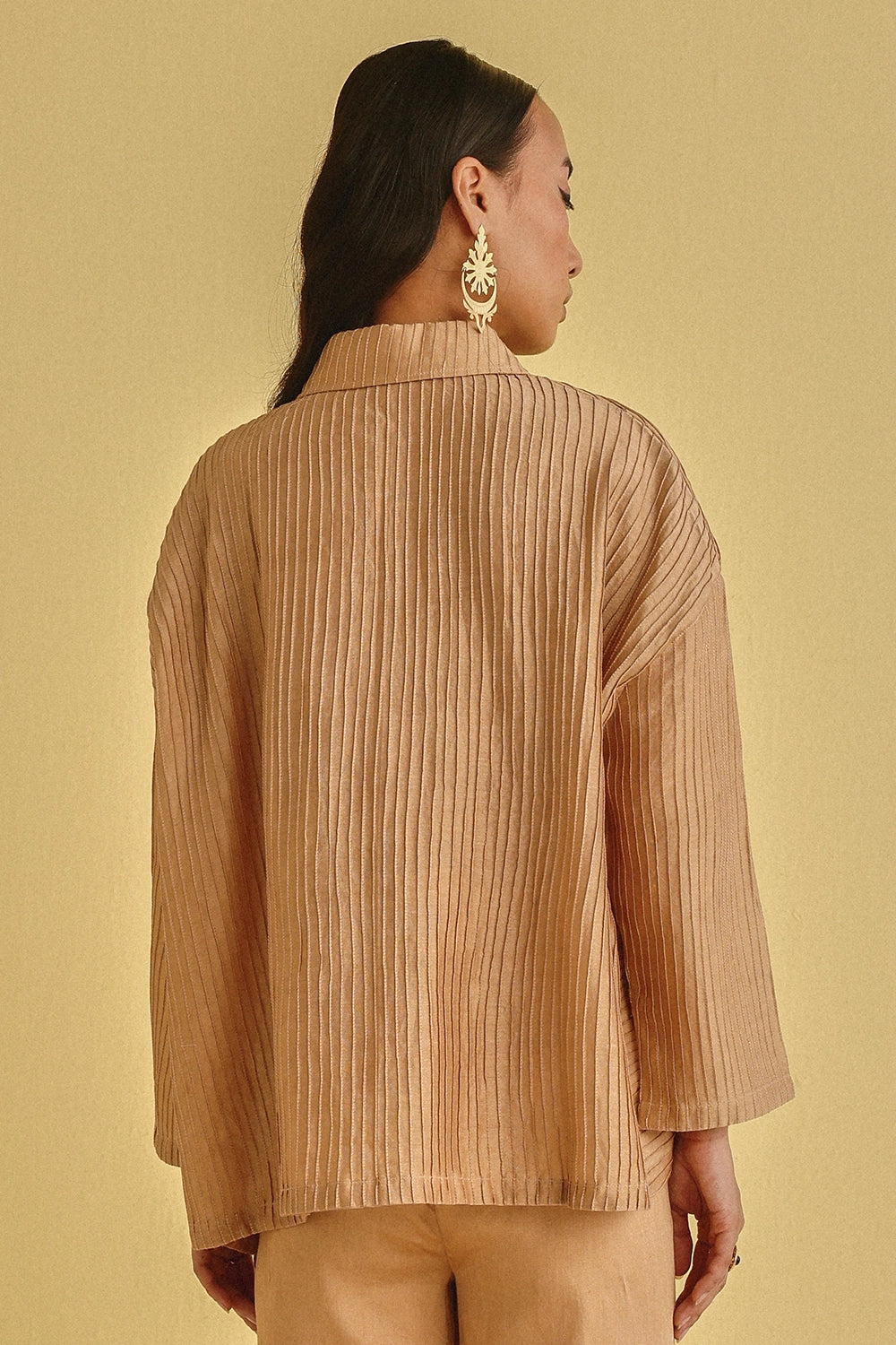 Honey Gold Pintuck Asymmetrical Shirt Jacket