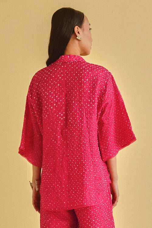 Watermelon Crushed Bandhani Collar Shirt